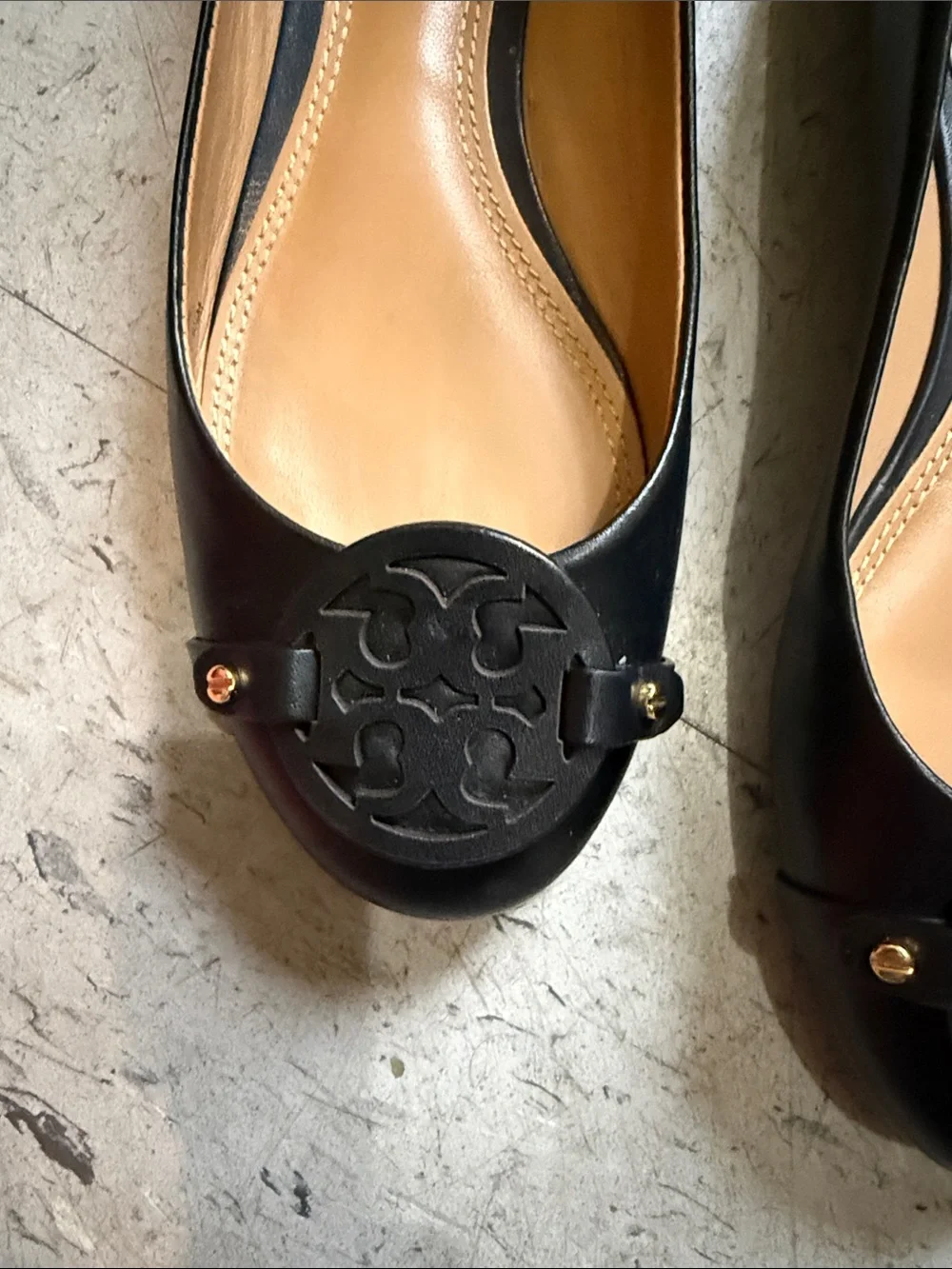 Tory Burch Black Logo Round-Toe Ballet Flats